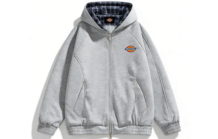Dickies Plaid Contrast Deconstructed BOXY Silhouette American Street Retro Stiff Chalnfint Minimalist Vibe Classic Letter Oversized Zip-Up Cardigan Sweatshirt Unisex