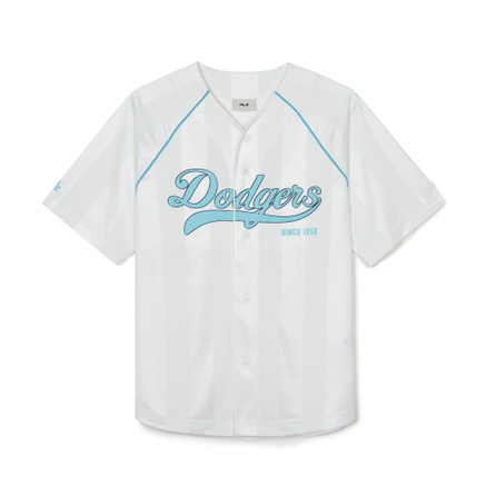 MLB Los Angeles Dodgers Letter Number Logo Print V-Neck Single-Breasted Short-Sleeve Baseball Jacket White
