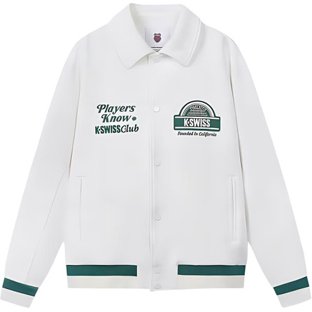 K-SWISS Sports Life Collection Fashion Versatile Trendy Lightweight Simple Lapel Letter Comfortable Long Sleeve Jacket Coat Men's Euryale White