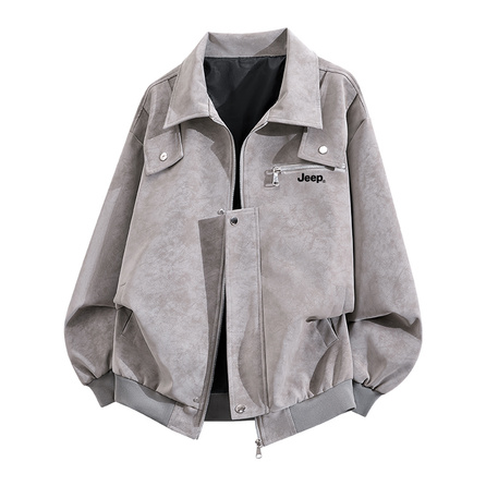 Jeep American High Street Vintage Tie-Dye Design Barn Style Biker Metal Button Deconstructed Casual Outdoor Basic Windproof Warm Flip Collar Long Sleeve Jacket Leather Jacket Unisex