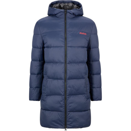 HUGO BOSS Logo Embroidered Zip Hooded Mid-Length Long Sleeve Cotton Jacket Men's Blue