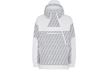 FENDI SS22 Logo Print Mesh Jacket Coat Hooded Parka Men's White