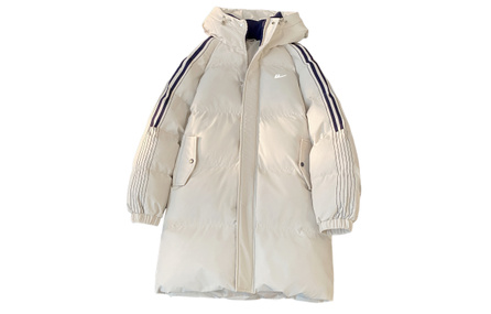 Warrior Mid-Length Loose Street Style Thickened Warm Cold-Resistant Cotton Jacket Solid Color Basic Unisex Striped Hooded Puffer Jacket Unisex