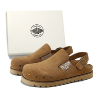 Palladium Spring/Summer Cow Suede Leather Sandals Retro Fashion Rivet Open-Toe Mules One-Step Wear Home Casual Versatile Height Increase 5cm Anti-Slip Anti-Collision Metal Buckle Anti-Slip Heel Birkenstock Shoes Unisex Желто-коричневый [рекомендуется брать меньшего размера]