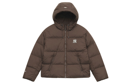 MLB New York Yankees Base Series FW25 Goose Down Fashion Trendy Versatile Heavyweight Warm Comfortable Casual Tear-Resistant Fabric Solid Color Melton Drawstring Hooded Logo Down Jacket Unisex