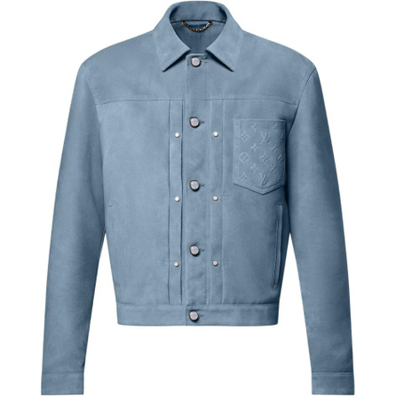 LOUIS VUITTON FW25 Early Fall Men's Collection TYPE II Suede Cowhide Trucker Solid Color Long Sleeve Leather Jacket Men's Blue