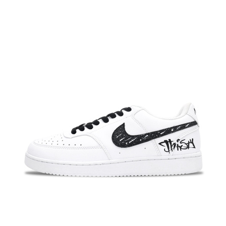 [Custom Sneakers] Nike Court Vision Dark Legend Collegiate Couple Edition Perfect Match Magpie Bridge Fairy PU Versatile Fashion Height-Boosting Support Wear-Resistant Non-Slip Low-Top Skate Shoes Unisex Black White