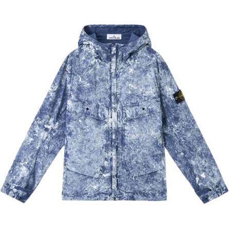 STONE ISLAND SS25 Pattern Hooded Long Sleeve Jacket Coat Men's Ocean Blue