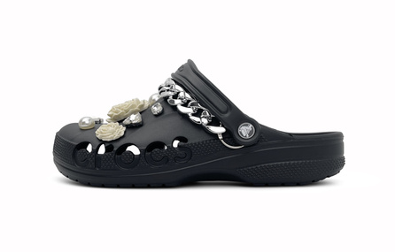 Custom ShoesCrocs Classic Clog EVA 'Silver Chain & Flower' Gothic Outdoor Trendy Camellia Romantic Minimalist Clogs Unisex Black