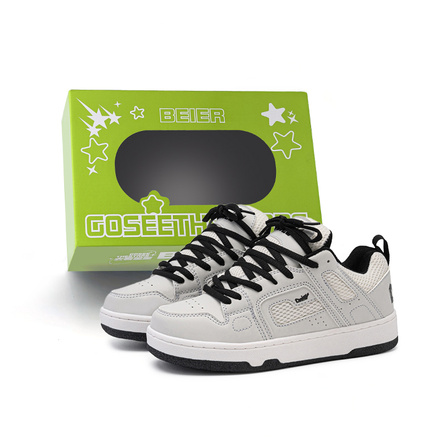 BEIER Synthetic Leather School Style Versatile Classic Low-Top Skate Shoes Unisex Gray