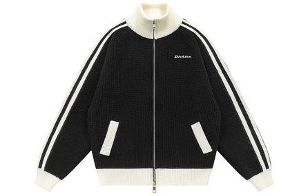 Dickies Lazy Style Brand Letter Logo Embroidery Simple Stripe Color Block Old Money Casual Commute Premium Stand Collar Button Cardigan Design Loose Soft American Retro Genderless Sweater Unisex