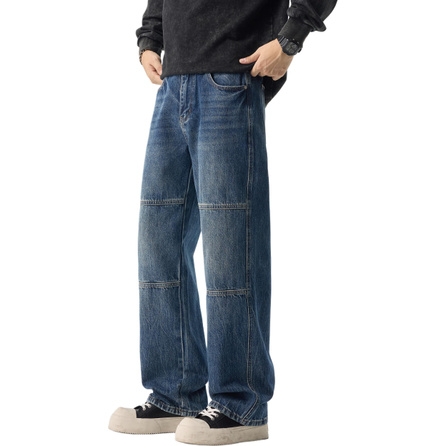 Jeep American Deconstructed Split Stitching Workwear Pants Vintage Distressed Cat Whisker Texture Washed Craft Nostalgic Style Comfortable Casual Versatile Premium Slimming Design Strong Street Trend Loose Floor-Length Straight Jeans Unisex