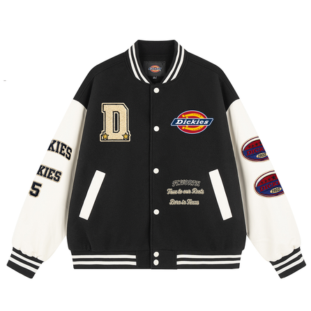 Dickies Classic Brand Baseball Jacket Flight Sports Badge Cleanfit American Street Retro Minimalist Style Loose Fit Versatile Daily Preppy Comfortable Unique Premium Patchwork Color-Block Casual Jacket Unisex
