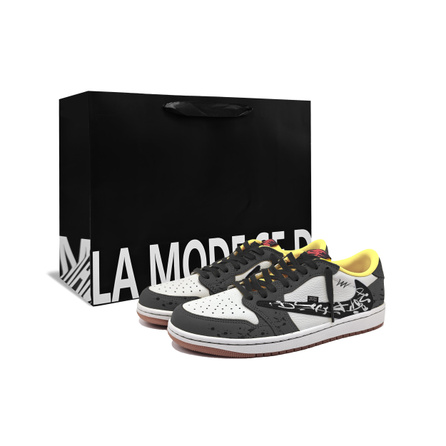 [Custom Sneakers] Travis Scott x Nike Air Force 1 Cyber Graffiti Leather Reverse Swoosh 7.0 Low Fashion Trendy Versatile Cushioned Wear-Resistant Low-Top Retro Basketball Shoes Unisex Silver Grey