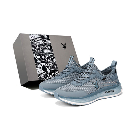 Playboy Flyknit Mesh Design Fresh Breathable No Stuffiness Minimalist Fashion Daily Commute Sports Comfortable Versatile Air Cushion Thick Sole Shock Absorption Wear-Resistant Lightweight Anti-Slip Low-Top Casual Short-Distance Long-Distance Running Shoes