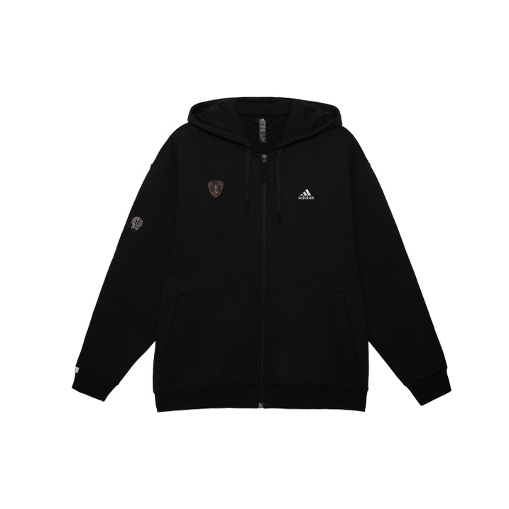 [Custom Apparel] adidas Human Chapter Jinghe Fabric Patch Campus Style Retro Simple Youth Hooded Zip-Up Fleece-Lined Thick Sports Casual Jacket Men's