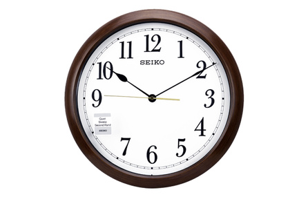 Seiko 16-Inch Large Living Room Quartz Clock Roman Numerals Wood Grain Silent Round Wall Clock QXA598B
