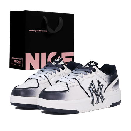 Custom SneakersMLB Chunky Liner Black White Ink Gift Bag Edition Premium Gradient Trendy Versatile Fresh Fashion Simple Casual Cushioning Wear-Resistant Low-Top Skate Shoes Unisex Black White