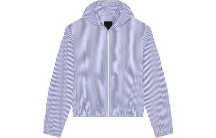 GIVENCHY SS24 Stripe Letter Embroidery Hooded Zip-Up Jacket Coat Men's Blue