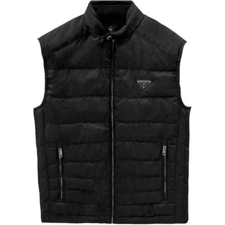 PRADA Solid Color Zipper Sleeveless Vest Men's Black