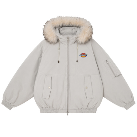 Dickies American Retro High Street Minimalist Versatile Basic Collegiate Style Cleanfit Faux Fur Collar Hooded Padded Parka Coat Winter Thick Warm Puffer Jacket Casual Commute Outdoor Sports Gold Label P Cotton Padded Jacket Men's