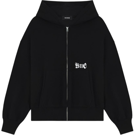 WE11DONE FW24 Micro Logo Embroidered Zip Hooded Jacket Unisex Black