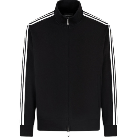 EMPORIO ARMANI Striped Zipper Stand Collar Long Sleeve Jacket Coat Men's Black