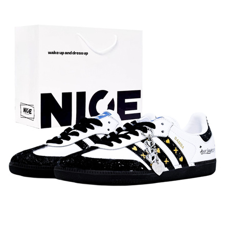 [Custom Sneakers] adidas originals SAMBA OG Star Heart Black Satin Gift Bag Edition All-Season Commute Versatile Trendy Classic Simple Lightweight Breathable Low-Top German Training Shoes Unisex Black White Gold