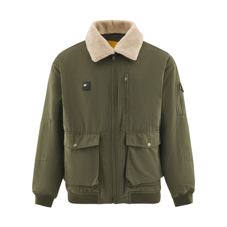 CAT Retro Casual Lapel Zip Long-Sleeve Cotton Jacket Coat Men's Green