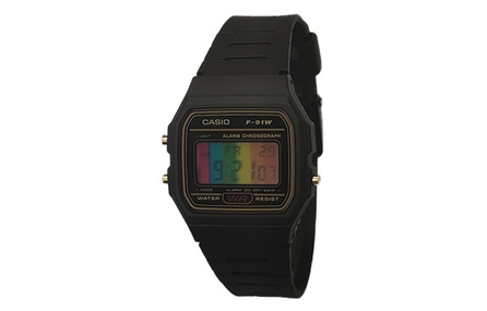 Custom WatchCASIO Modification Series Black Stainless Steel Case Daily Water Resistant F-91WG-9 Modification - Cool Shadow Color Quartz Movement Resin Strap Japanese Korean Watch Men's Black Dial
