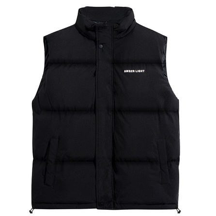 AMBER LIGHT Solid Basic Thick Warm Letter Logo Print Loose Casual Stand Collar Vest Unisex
