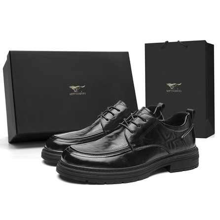 Septwolves Top-Grain Leather Winter Classic Fashion Light Luxury Workplace Business Travel Commute Versatile Retro British Style Wedding Groom Shoes Casual Lightweight Breathable Comfort Cushioned Wear-Resistant Slip-Resistant Dress Shoes Men's