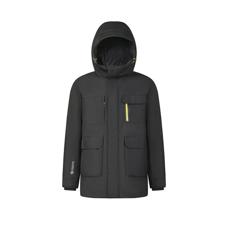 FILA EXPLORE Series Casual Mid-Length Hooded Long Sleeve Down Jacket Men's Dark Black