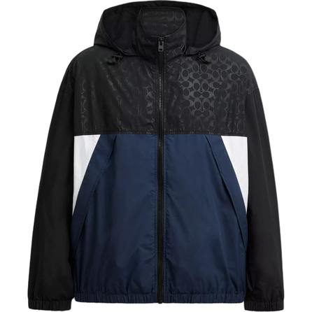 COACH Color-Blocked Zipper Hooded Pocket Long Sleeve Jacket Coat Men's Navy