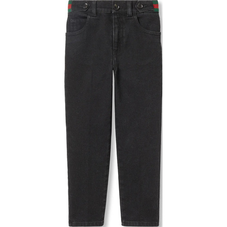 GUCCI FW24 Stripe Webbing Zipper Pocket Straight Leg Jeans Kids' Black