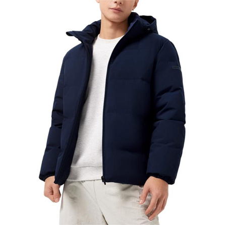 361° Solid Zip Long Sleeve Detachable Hood Down Jacket Men's Dark Navy Blue