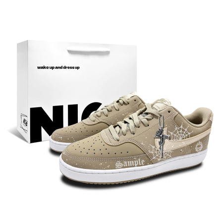 [Custom Sneakers] Nike Court Vision Low Holy Relic R American Retro Boyfriend Trendy Versatile High Street Campus Style Fashion Graffiti Lightweight Breathable Anti-Slip Low-Top Skate Shoes Unisex Khaki