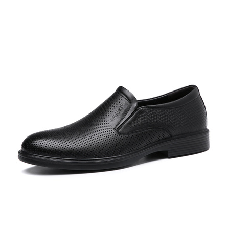 AOKANG Leather Perforated Soft Sole Casual Shoes Men's Black
