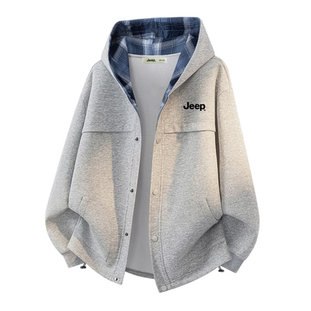 Jeep American Retro Plaid Spliced Design Edgy Handsome Bomber Baseball Hooded Jacket Fashionable Minimalist Loose Comfortable Relaxed Lazy Versatile Jacket Men's
