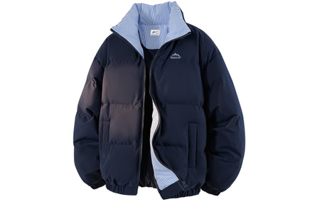 Warrior Unisex 'Riding the Waves' Series American Retro Academic Style Autumn Winter Mountain Print Basic Stripe Lining Design Thickened Warm Long Sleeve Jacket Stand Collar Loose Casual Niche Versatile Zipper Padded Jacket