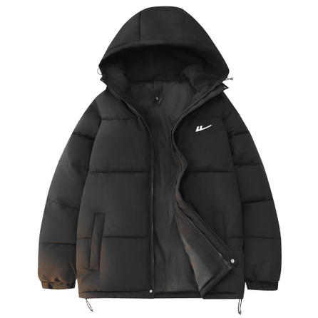 Warrior Unisex American Preppy Style Macaron Solid Color Basic Zip-Up High Street Loose Brand Logo Print Outdoor Windproof Cold-Resistant Padded Warm Fashion Comfortable Versatile Casual Hooded Puffer Jacket