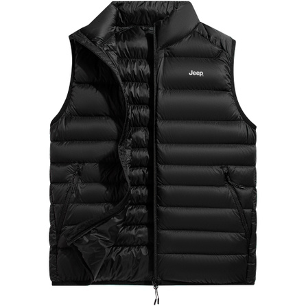 Jeep Windproof Waterproof Warm Duck Down Solid Color Stand Collar Thick Ribbed Down Vest Unisex