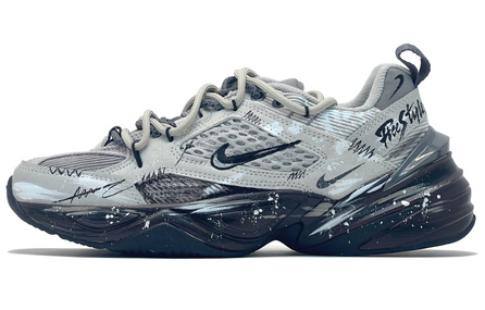 [Custom Sneakers] Nike M2K Tekno Mist Lock Thousand Peaks Graffiti Hand-Painted Deconstruction Retro Vintage Casual Versatile Low-Top Dad Shoes Unisex Black/Gray