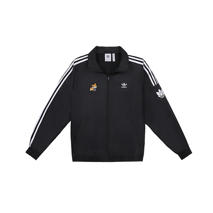 adidas originals Custom Clothing Cute Dog Little Flower Casual Retro Sport Stand Collar Jacket Men's Black