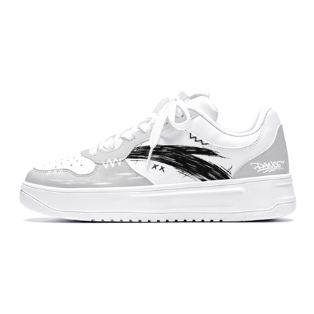 [Custom Sneakers] Anta Easy Ink Dash Synthetic Leather Graffiti Street Trendy Versatile High Street Motorcycle Niche Personalized Lightweight Breathable Low-Top Skate Shoes Men's Gray White
