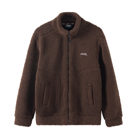 Jeep Classic Series American Solid Color Patch Design Polar Fleece Stand Collar Zipper Fleece Jacket Unisex