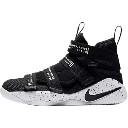 Nike Zoom Soldier 11 Round Toe Flat Heel Anti-Slip Cushioning High-Top Kids' Basketball Shoes Black White Youth