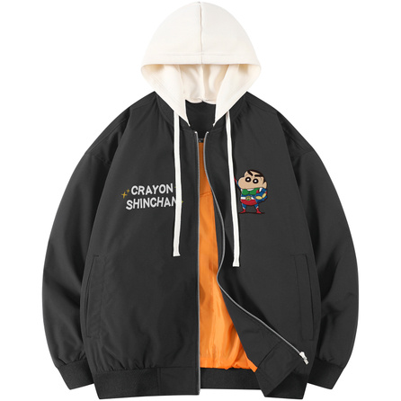 Crayon Shin-chan Cartoon Anime Letter Print Casual Loose Hooded Jacket Unisex