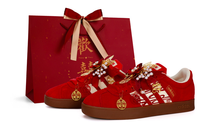Custom Sneakersadidas Vl Court Classic New Chinese Style Wedding Shoes Gift Bag Traditional Chinese Dragon Phoenix Gown Wedding Party Versatile Daily Wear Low-Top Sneakers Unisex Red