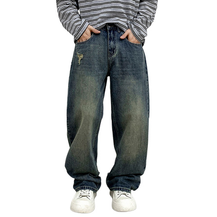 Jeep Casual Series Vintage Washed Distressed Retro Vibe Trendy Versatile High-End Simple Loose Comfortable Daily Commute Lazy Style Draped Straight Leg Jeans Men's Vintage Blue